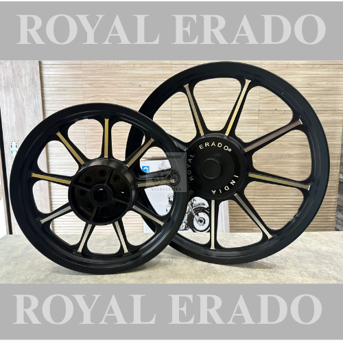 Royal Erado 9 spoke harley design alloy for  classic electra standard  thunderbird alloy wheel front 19” disc and rear 15” drum for broad 150 number tyre for making bike chopper bobber harley 883 look
