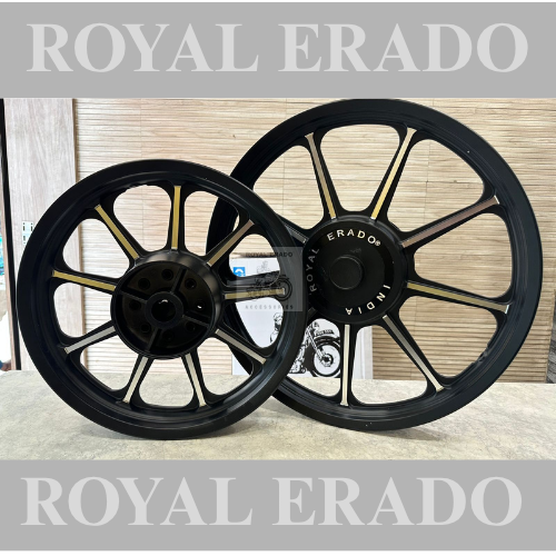 Royal Erado 9 spoke harley design alloy for  classic electra standard  thunderbird alloy wheel front 19” disc and rear 15” drum for broad 150 number tyre for making bike chopper bobber harley 883 look