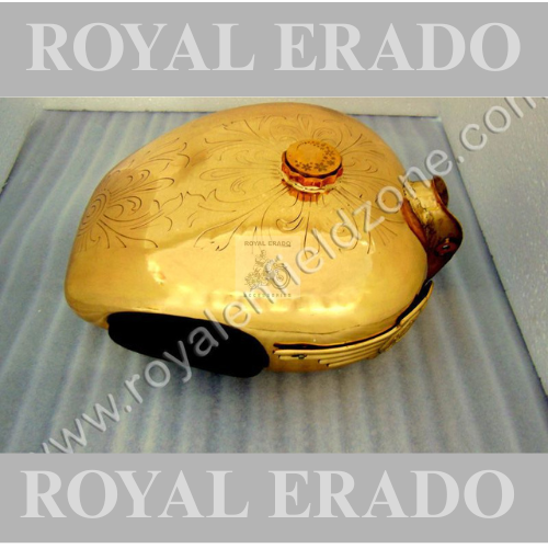 Royal Enfield brass vintage g2 1962 old model bullet 350 cast iron engine ci engine standard classic (BS3, BS4) electra tank in brass with knee pad and with engraving laser etching.