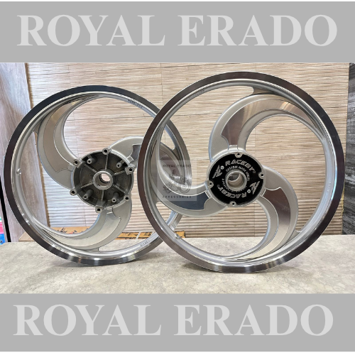Raceby kingway 3 spoke 3S talwar silver  alloy wheel for classic and thunderbird double disc front 19” disc and rear 18” disc