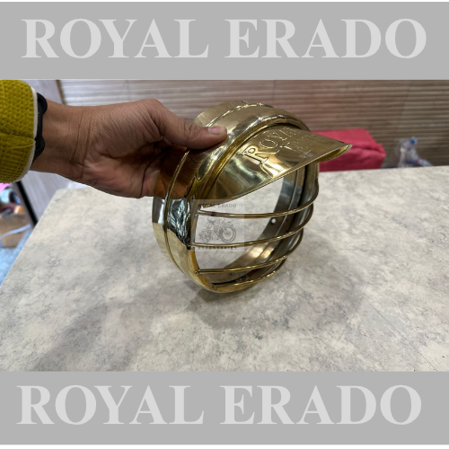 Royal enfield electra standard vintage g2 1962 old model bullet 350 brass head light ring with grill and brass shade brass head light cap