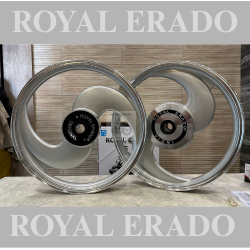 Royal Erado imported s 2s 2 spoke silver colour alloy wheel for standard big drum front 19” drum and rear 19”drum fit to models after 2010 standard