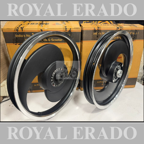 Kingway Raceby alloy wheel 2S spoke big S Broad S alloy wheel silver colour for Royal Enfield STANDARD BIG DRUM after 2010 model (front 19” drum and rear 19” drum)