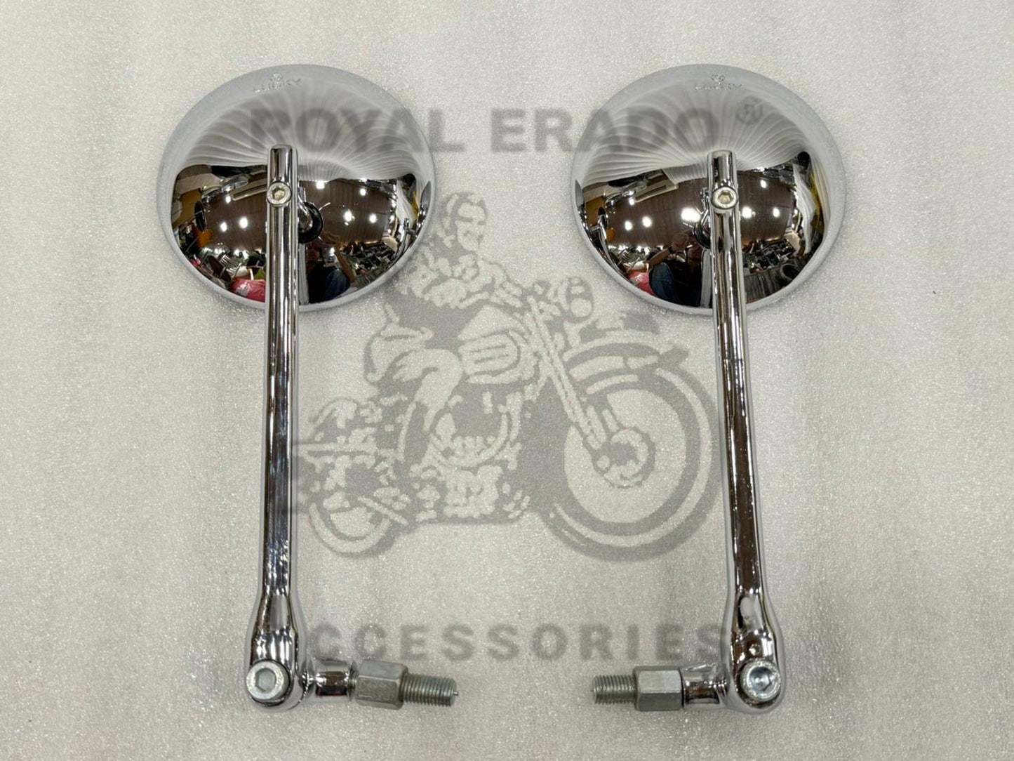 Chrome Touring Side Mirror For Royal Enfield Reborn Classic Chrome Emerald, Electra, New Battalion Standard, Meteor 350, Super Meteor 650, Continental Gt 650, Hunter 350, Super Meteor 650 Shortgun 650, Classic 650, Standard 650, Shotgun 650, Goan Classic