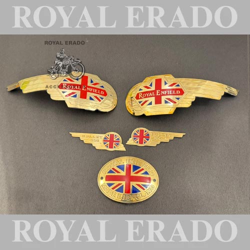 Made In England &nbsp;brass Kit With Tank Monogram, Rear Mudguard &nbsp;cad &amp; Toolbox Bullet 350 Monogram &nbsp;for Vintage G2 1972 Old Model Bullet 350 Royal Enfield Classic, Electra, Standard Reborn Classic, New Standard Battalion