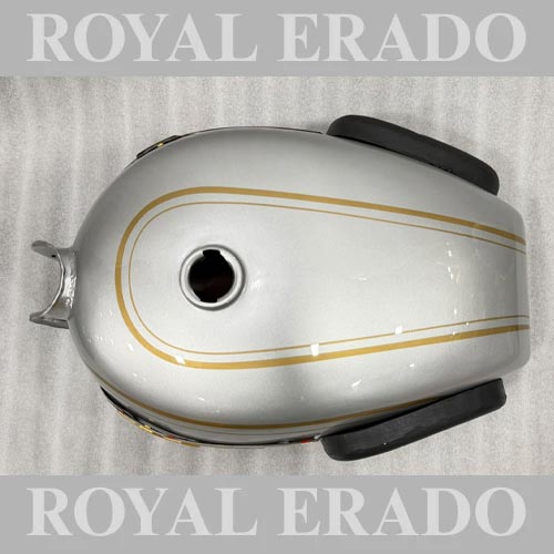 Vintage G2-style Silver Tank With Monogram, Knee Pad & Golden Lining For 1962 Old Model Bullet 350 Classic Electra Standard Cast Iron Engine ( Before 2012 Model )