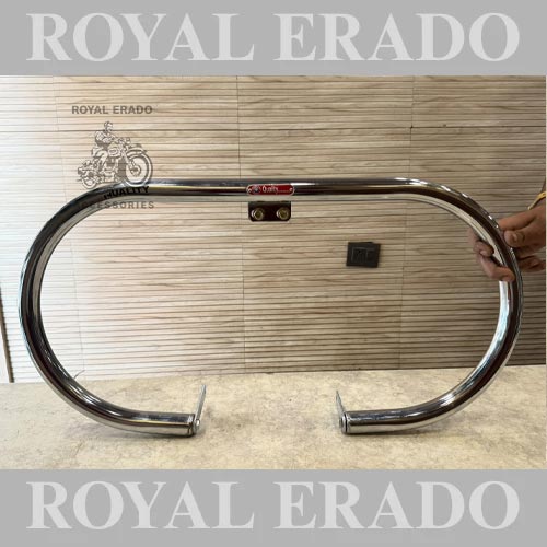 Royal Enfield Reborn Classic, New Battalion Standard, Meteor 350 Oval Leg Guard In Chrome, Vintage Kabir Singh Arjun Reddy Style Crash Guard