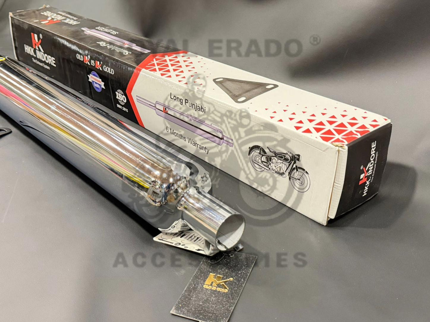 Hk-indore Company Long Punjab Silencer 63mm Big Mouth Free Flow Loud Sound Chrome Exhaust For Royal Enfield Classic Elecytra Standar Bs-3 Bs-4