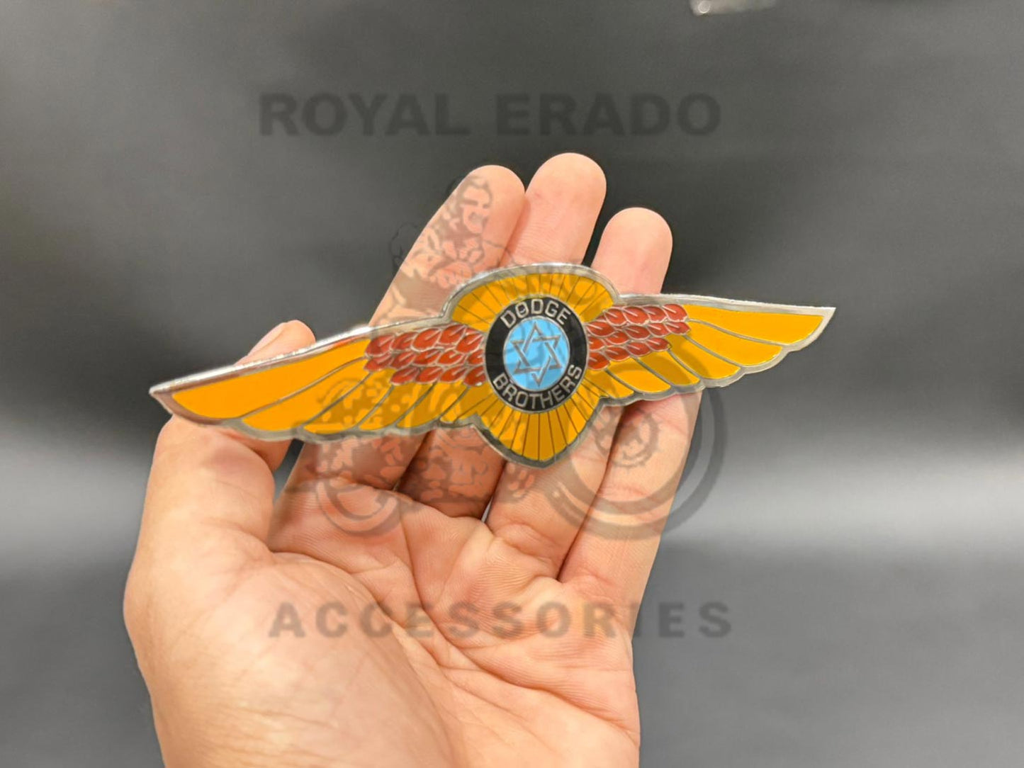Vintage Dodge  Luxury Car Logo Badge Universal Fit To Toolbox Rear Mudguard, Number Plate, Air Filter Box, Battery Cover For Royal Enfield Reborn Classic Electra Standard Battalion