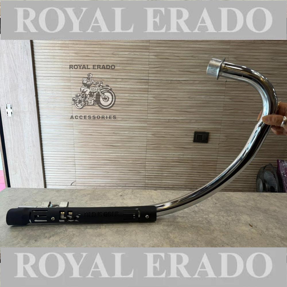 Royal Enfield Reborn Classic & New Standard Battalion Chrome Hk Company C Type Bend Pipe Chrome With Double Sensor Free Flow Loud Sound