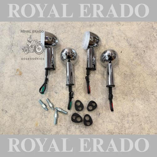 Chrome LED Indicator Bobber-style Indicator  For Royal Enfield Classic Electra Standard, Hunter 350, Interceptor & Continental Gt 650, Goan Classic, Thunderbird, Super Meteor 350, Meteor 650, Jawa Bobber Perak , Vintage G2 1962 Bullet 350