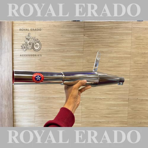 Rocket Type Chrome Silencer Vintage Exhaust With Filter Baffle For Royal Enfield Old Model Vintage G2 1962 Bullet 350 Standard Electra (CI Engine / For Long Bend Pipe )