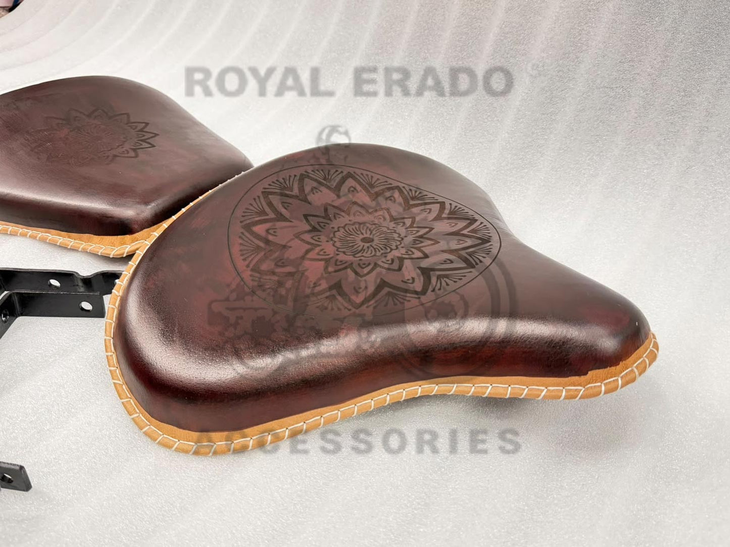 Royal Enfield Vintage G2 1962 Old Model Bullet 350 Kabir Singh Style Dark Burgundy Brown Leather Engraved Embossed Seat (Arjun Ready Seat) For Classic Electra Standard Reborn Classic