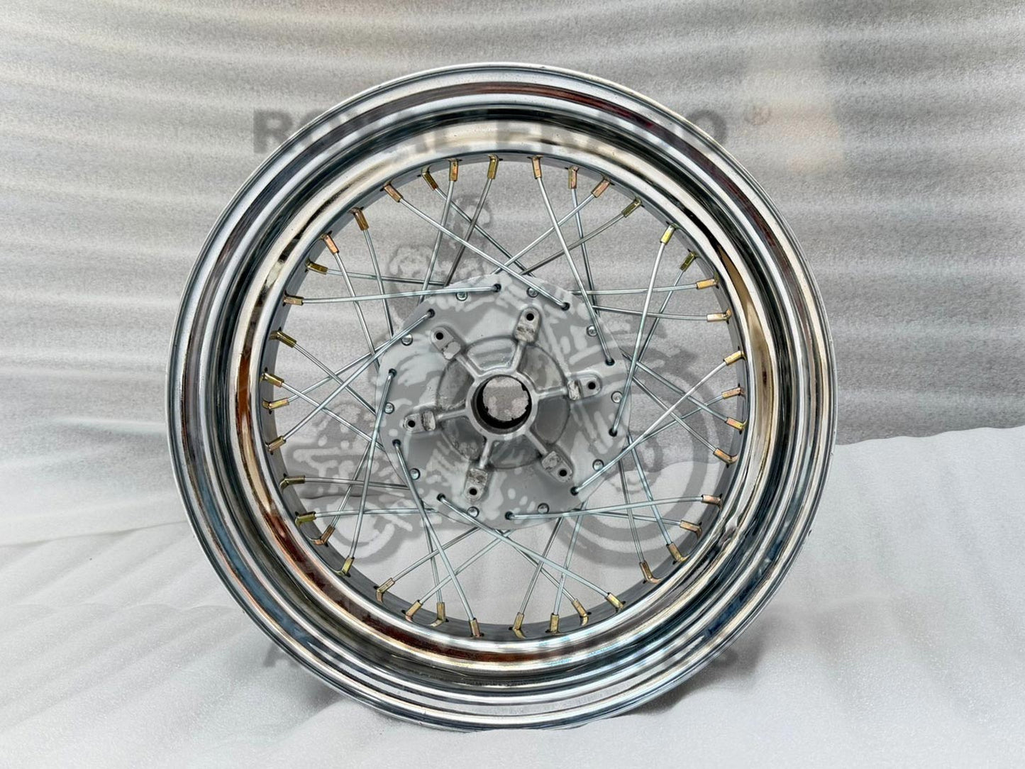 Rear 16" Chrome Wheel Rims 5" Wide In Mild Steel (Iron) For Broad Tyre And Balloon Bobber Tyres, For Royal Enfield Classic Electra Standard Reborn Classic Battalion Standard, Interceptor & Continental, Gt650