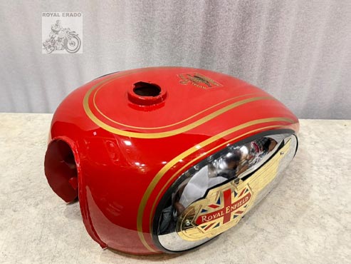 Vintage G2 Style Red Tank With Chrome Side Plate And Brass UK England Monogram For Royal Enfield Classic Electra Standard Bs-3/ Bs-4 Model