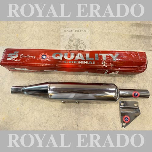 Royal Enfield Classic Electra Standard Cone-type Goldstar Exhaust Silencer Glasswool Silencer In Chrome Quality Company (Gives BASE Sound )