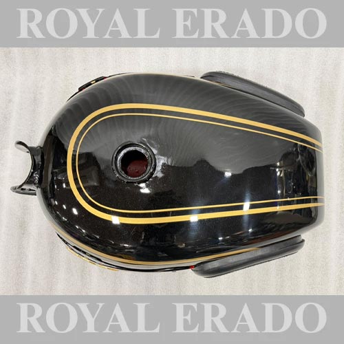 Vintage G2-style Black Tank With Monogram, Knee Pad & Golden Lining For 1962 Old Model Bullet 350 Classic Electra Standard Cast Iron Engine ( Before 2012 Model )