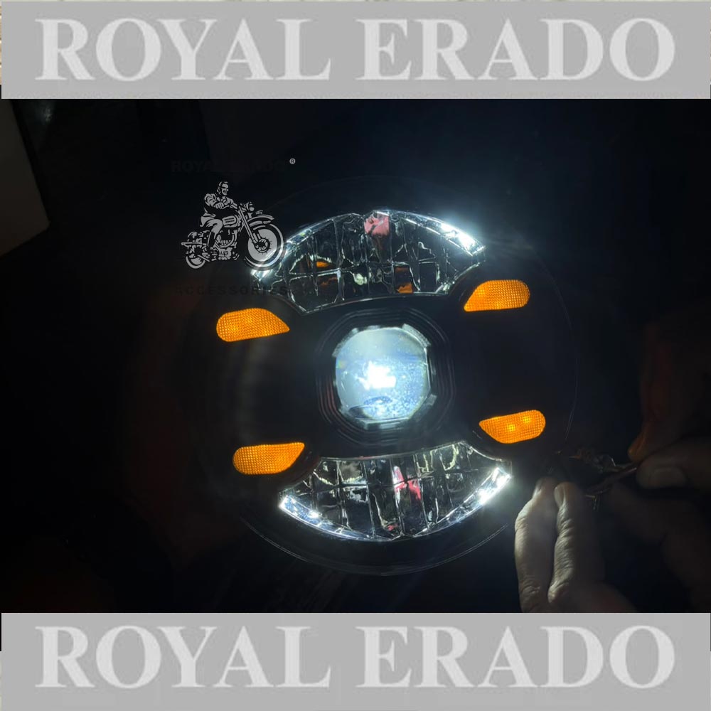 Royal Enfield  Reborn Classic Electra New Standard Battalion Meteor 350 Super Meteor 650 Hunter 350 Thunderbird Interceptor & Continental Gt650 White LED Projector Thar Head Light 7”
