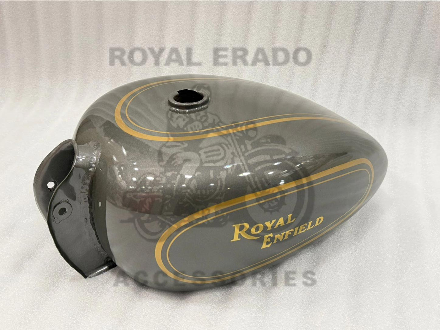 18 To 20 Liters Grey Tank With Golden Pinstriped Painted Lining For Royal Enfield Vintage G2 1962 Old Model Bullet 350 Classic Electra Standard Before 2013 Model
