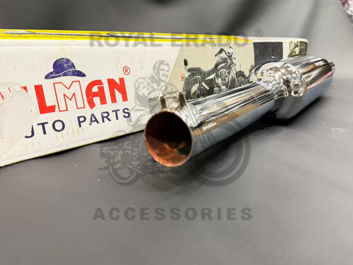 Silman Company Indore Silencer Medium Sound With Filter Baffle Chrome Exhaust For Royal Enfield Short Bend Pipe CI Engine Standard Electra