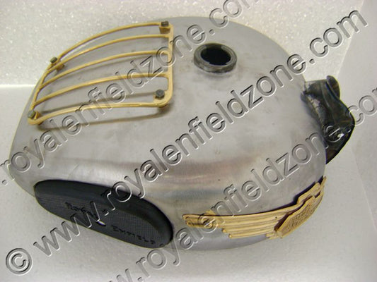 18 to 20 Liters raw tank for Royal Enfield with Brass tank Grill &amp; Tank Monogram with Knee Pads