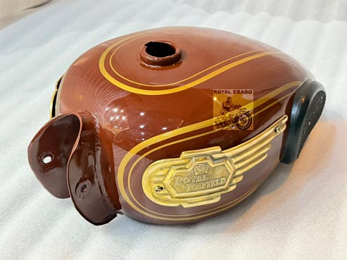 Royal Enfield Brown Kabir Singh Style Vintage G2 1962 Model Tank With Brass Monogram & Knee Pad For Royal Enfield  Electra Standard