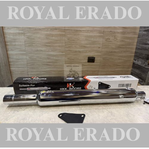 Royal enfield classic electra standard bs-3 bs-4 and bs-6 long bottle Punjab silencer chrome HK Indore company free flow exhaust loud sound exhaust
