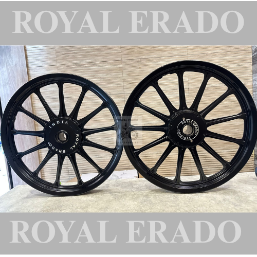 Royal erado 13 spoke harley 33 design alloy full black powder coated alloy for standard abs & electra front 19” disc and rear 19” drum