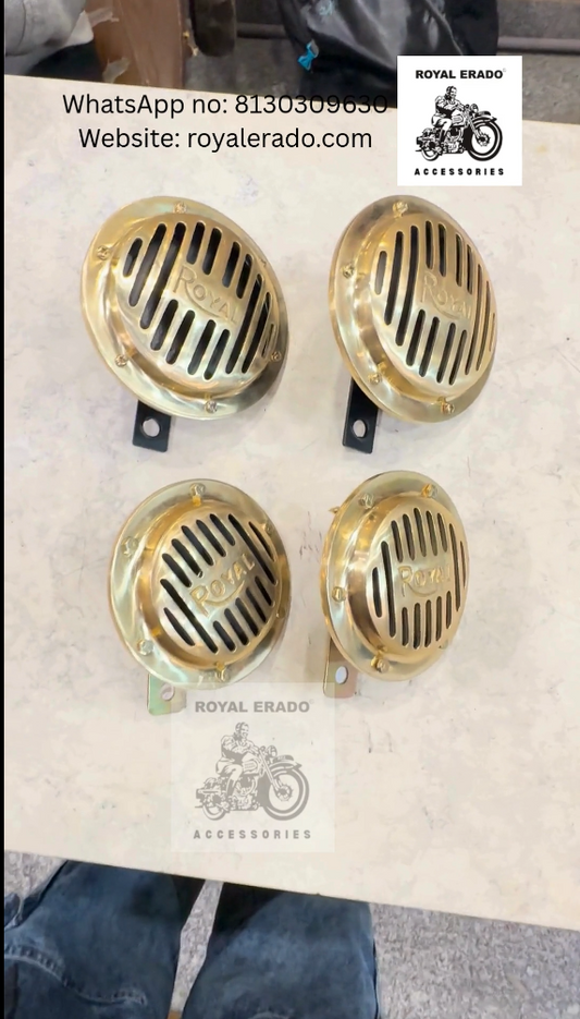 Royal Enfield vintage g2 style old 1962 model horn set in brass small size fit to Reborn Classic Electra Standard battalion meteor 350 super meteor hunter.