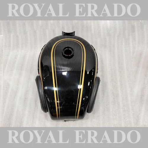 Vintage G2-style Black Tank With Monogram, Knee Pad & Golden Lining For 1962 Old Model Bullet 350 Classic Electra Standard Cast Iron Engine ( Before 2012 Model )