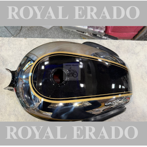 Royal Enfield chrome black Machismo design tank with knee pad for vintage g2 1963 old model Bullet 350 cast iron engine, CI Engine Classic Electra Standard