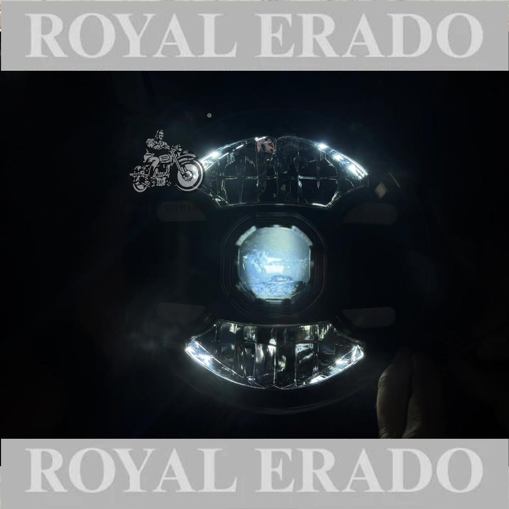 Royal Enfield  Reborn Classic Electra New Standard Battalion Meteor 350 Super Meteor 650 Hunter 350 Thunderbird Interceptor & Continental Gt650 White LED Projector Thar Head Light 7”