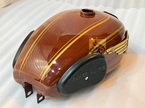 Royal Enfield Brown Kabir Singh Style Vintage G2 1962 Model Tank With Brass Monogram & Knee Pad For Royal Enfield  Electra Standard
