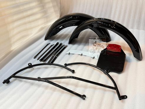 Royal Enfield Front And Rear G2 1962 Model Black Painted Mudguard With Stays & Front, Rear Number Plate For Classic Electra Standard