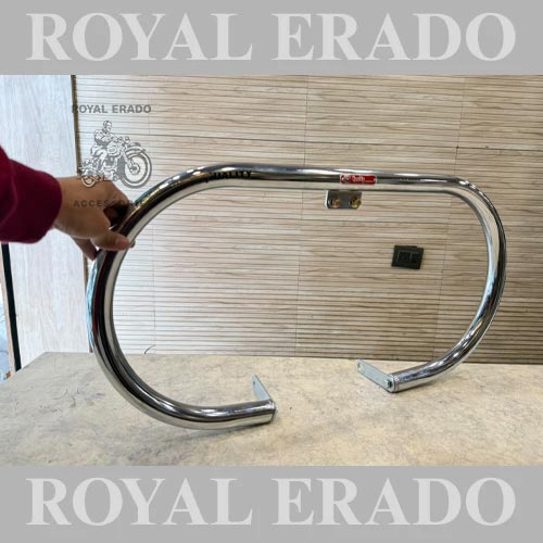 Royal Enfield Reborn Classic, New Battalion Standard, Meteor 350 Oval Leg Guard In Chrome, Vintage Kabir Singh Arjun Reddy Style Crash Guard