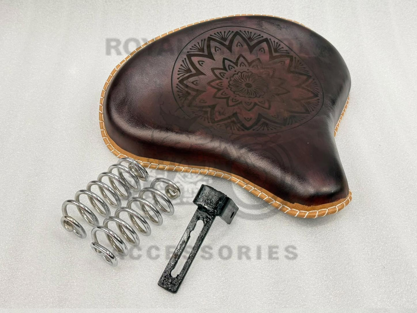 Royal Enfield Vintage G2 1962 Old Model Bullet 350 Kabir Singh Style Dark Burgundy Brown Leather Engraved Embossed Front Solo Seat (Arjun Ready Seat) For Classic Electra Standard Reborn Classic