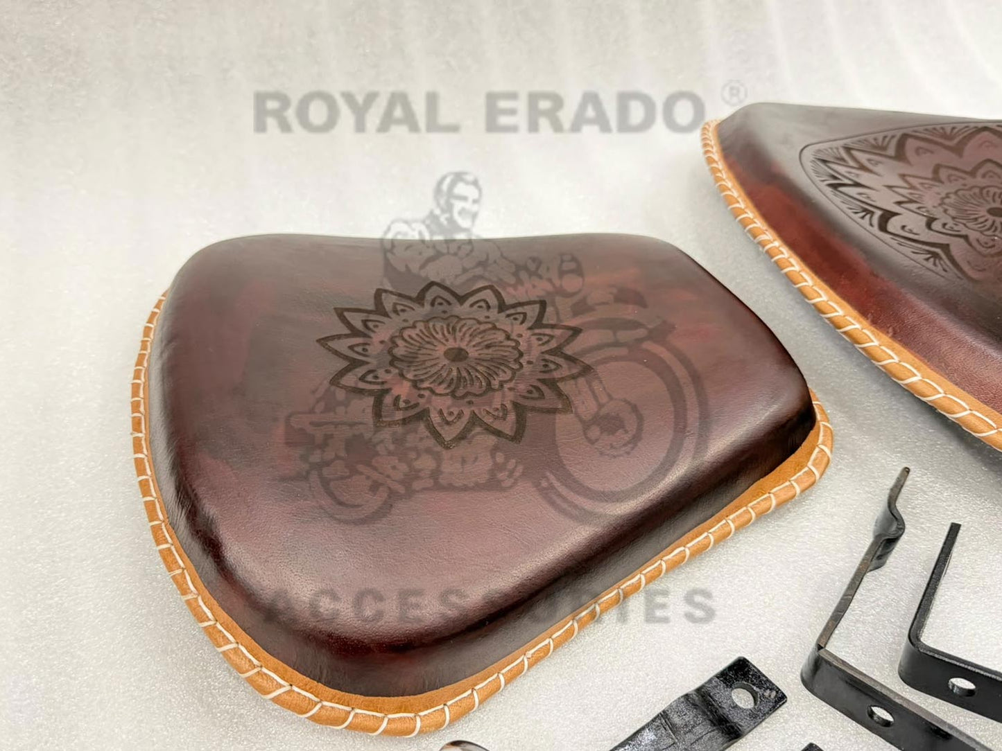 Royal Enfield Vintage G2 1962 Old Model Bullet 350 Kabir Singh Style Dark Burgundy Brown Leather Engraved Embossed Seat (Arjun Ready Seat) For Classic Electra Standard Reborn Classic