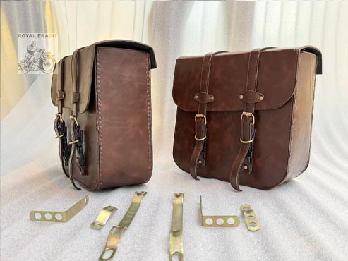 Harley-style Brown Saddle Bag For Royal Enfield Classic Electra Standard, Meteor 350, Hunter 350, Reborn Classic Battalion Standard, Thundrbird , Vintage G2 1962 Bullet 350