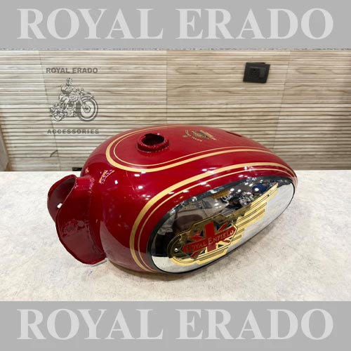 Royal Enfield vintage 1962 old model style deluxe model tank in red colour with side chrome plate for Electra, Standard, and Classic  (can be made in any colour)