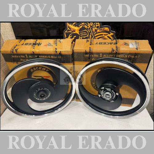 Kingway Raceby alloy wheel 2S spoke big S Broad S alloy wheel silver colour for Royal Enfield STANDARD BIG DRUM after 2010 model (front 19” drum and rear 19” drum)