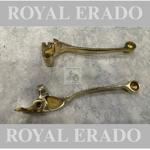 Royal enfield classic electra standard disc brake clutch and brake lever in brass engraved and lion face at end