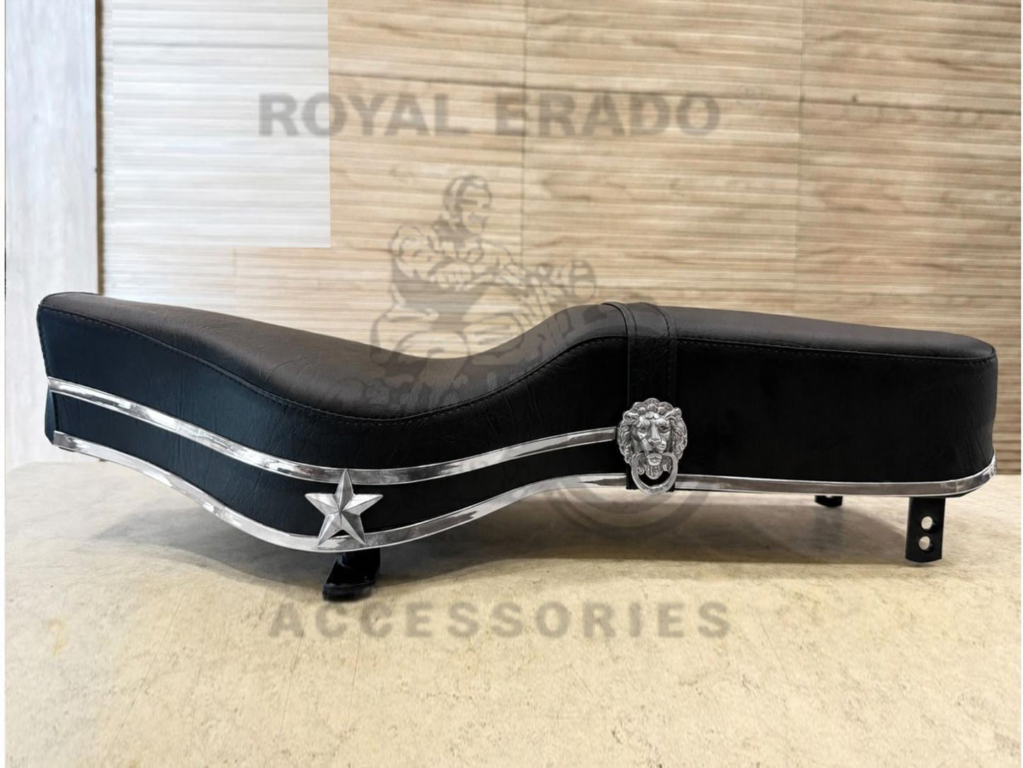 Seat With Chrome Beading, Chrome Star & Lion Logo For Vintage G2 1962 Old Model Bullet 350 Royal Enfield Classic Electra Standard