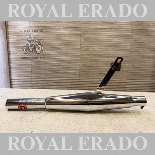 Rocket Type Chrome Silencer Vintage Exhaust With Filter Baffle For Royal Enfield Old Model Vintage G2 1962 Bullet 350 Standard Electra (CI Engine / For Long Bend Pipe )