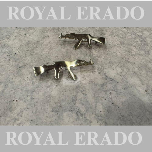 Ak47 Brass Gun Monogram Logo 2 Peaces For Seat , Tool Box , Battery Cover , Air Filter Box And Royal Enfield Vintage G2 1962 Old Model Bullet 350 ,Classic Electra Standard Reborn Battalion Hunter 350 Meteor 350 Super Meteor 350 Jawa