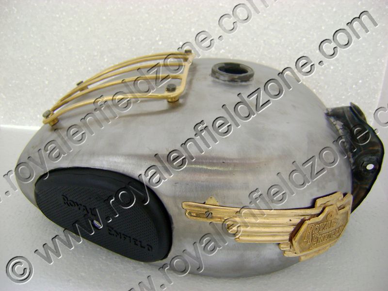 18 to 20 Liters raw tank for Royal Enfield with Brass tank Grill &amp; Tank Monogram with Knee Pads