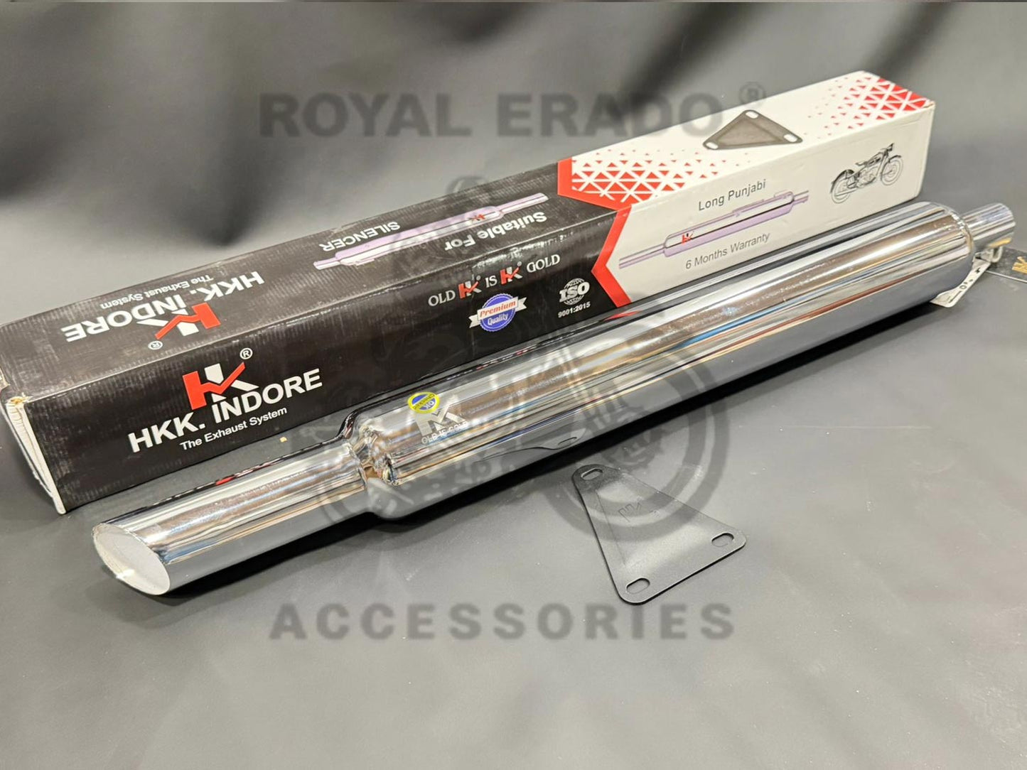Hk-indore Company Long Punjab Silencer 63mm Big Mouth Free Flow Loud Sound Chrome Exhaust For Royal Enfield Classic Elecytra Standar Bs-3 Bs-4