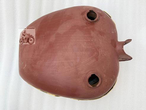 Royal Enfield Raw Tank Without Paint, With Brass Knee Pad & Brass Tank Monogram, With 2 Tank Caps For Classic Electra Standard Vintage 1962 Old Model Bullet 350