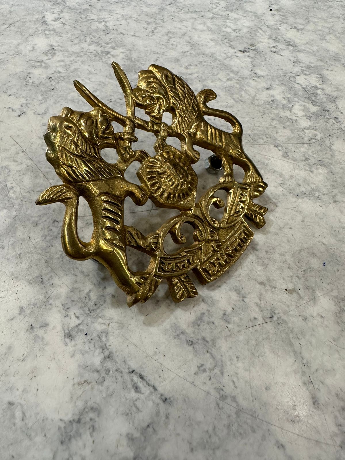 Brass double lion ashok monogram for car & all bikes royal enfield , jawa , standard , electra , meteor , hunter , reborn classic , etc
