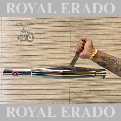 Rocket Type Chrome Silencer Vintage Exhaust With Filter Baffle For Royal Enfield Old Model Vintage G2 1962 Bullet 350 Standard Electra (CI Engine / For Long Bend Pipe )