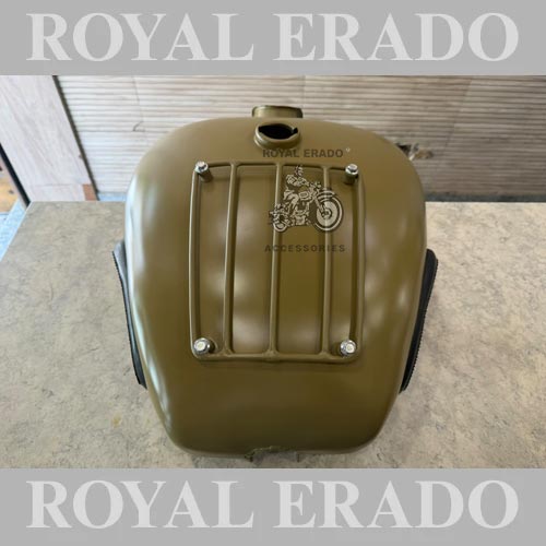 Royal Enfield 18 To 20-litre Desert-colour Army-style Tank With Grill & Knee Pads For Classic Electra Standard